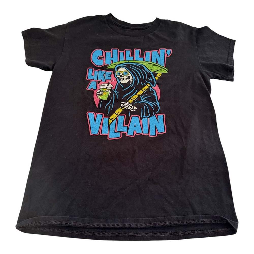 DOM Apparel Chillin' Like A Villain Grim Reaper Graphic T-Shirt Size Small